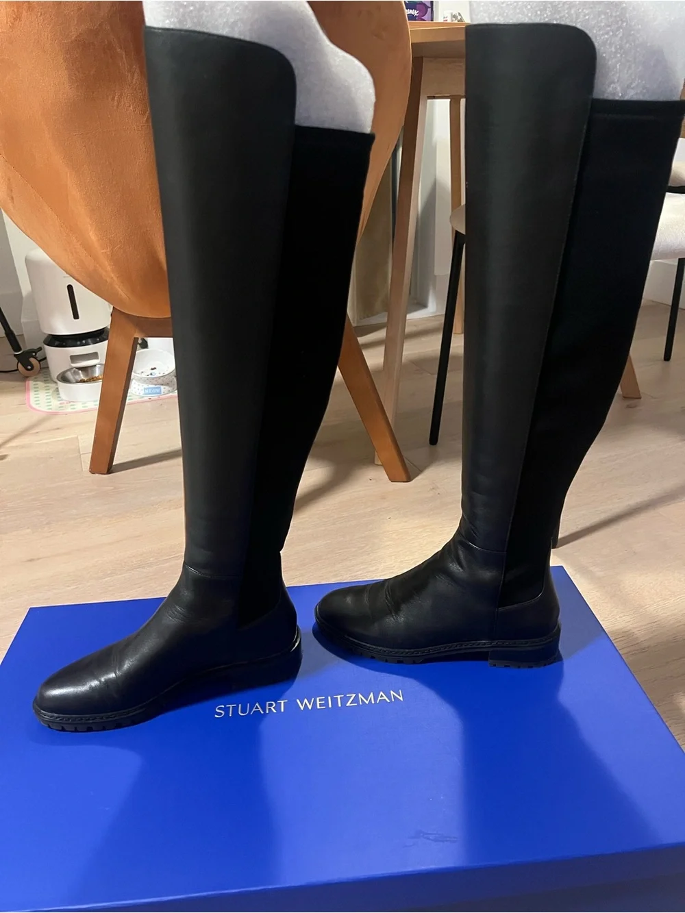 Stuart Weitzman Black Over-the-Knee Slim Leather Boots